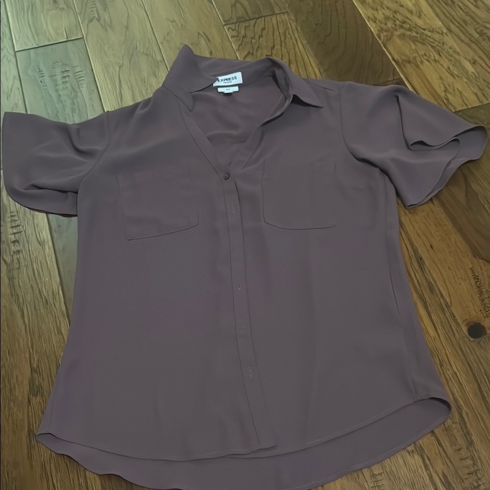 Express Brown Button Down Short Sleeve Shirt